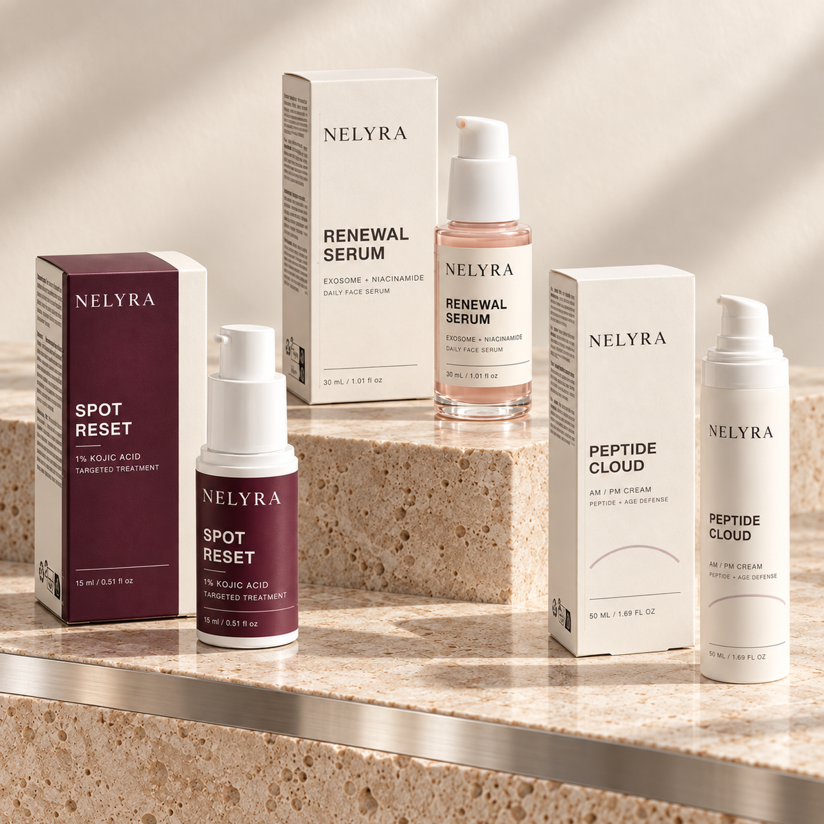 NELYRA Reset Trio — Spot Reset, Renewal Serum et Peptide Cloud